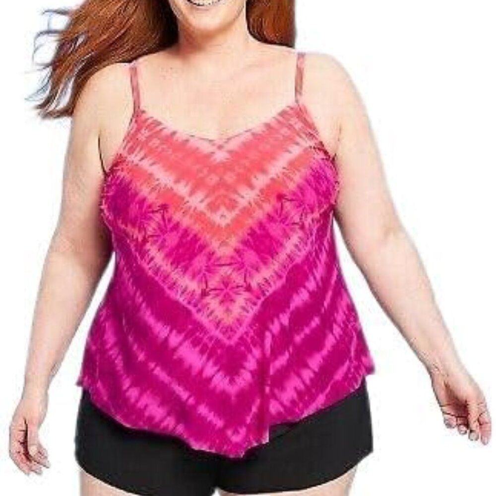 New Plus Size 2X Womens Tankini Top Tie Dye Purple Bright swimsuit top only swim